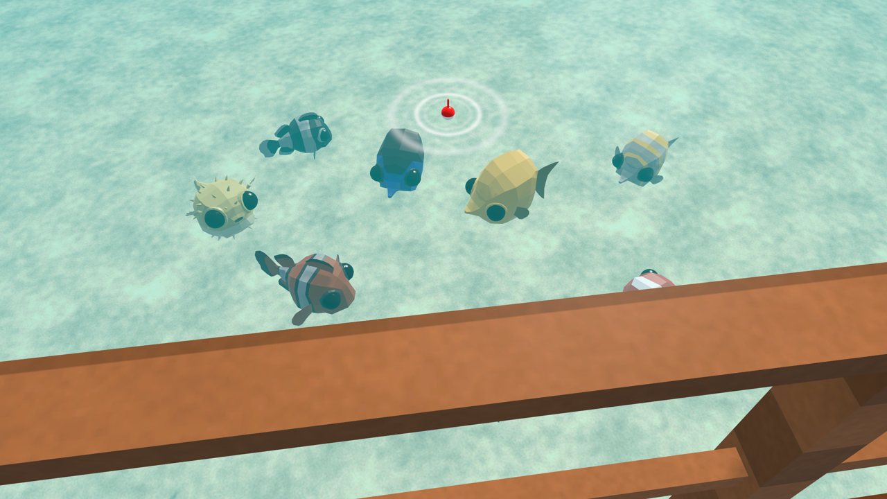 Colourful fish swimming in clear water under the pier